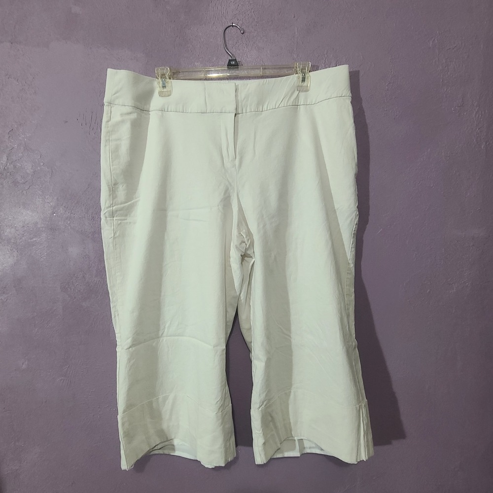 Lane Bryant Women's Ivory Linen Blend Capri Cropped Wide Leg Pants Size 20‎
